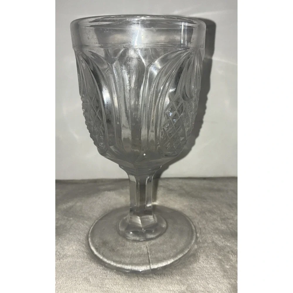Antique Flint EAPG New England Pineapple Water Goblet Clear Glass